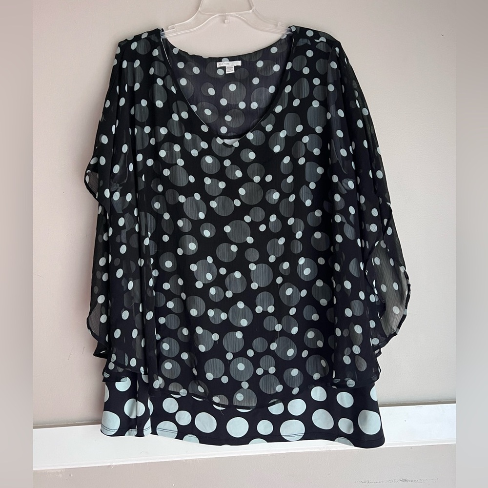 Polka Dot Chiffon Blouse - Black and White